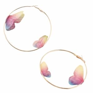 Pastel Multi Butterflies Gold Hoop Earrings Pink Yellow Blue Big Butterfly Hoops